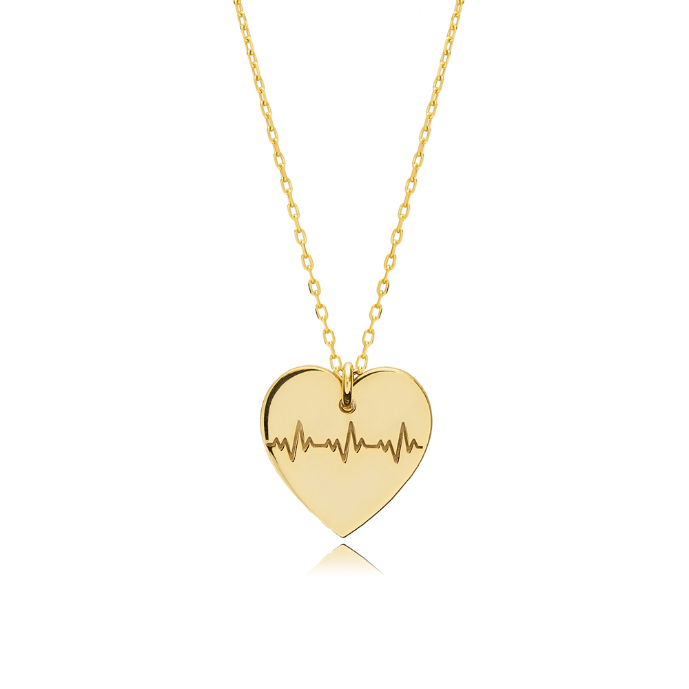 Laser Design Heartbeat Charm Necklace 925