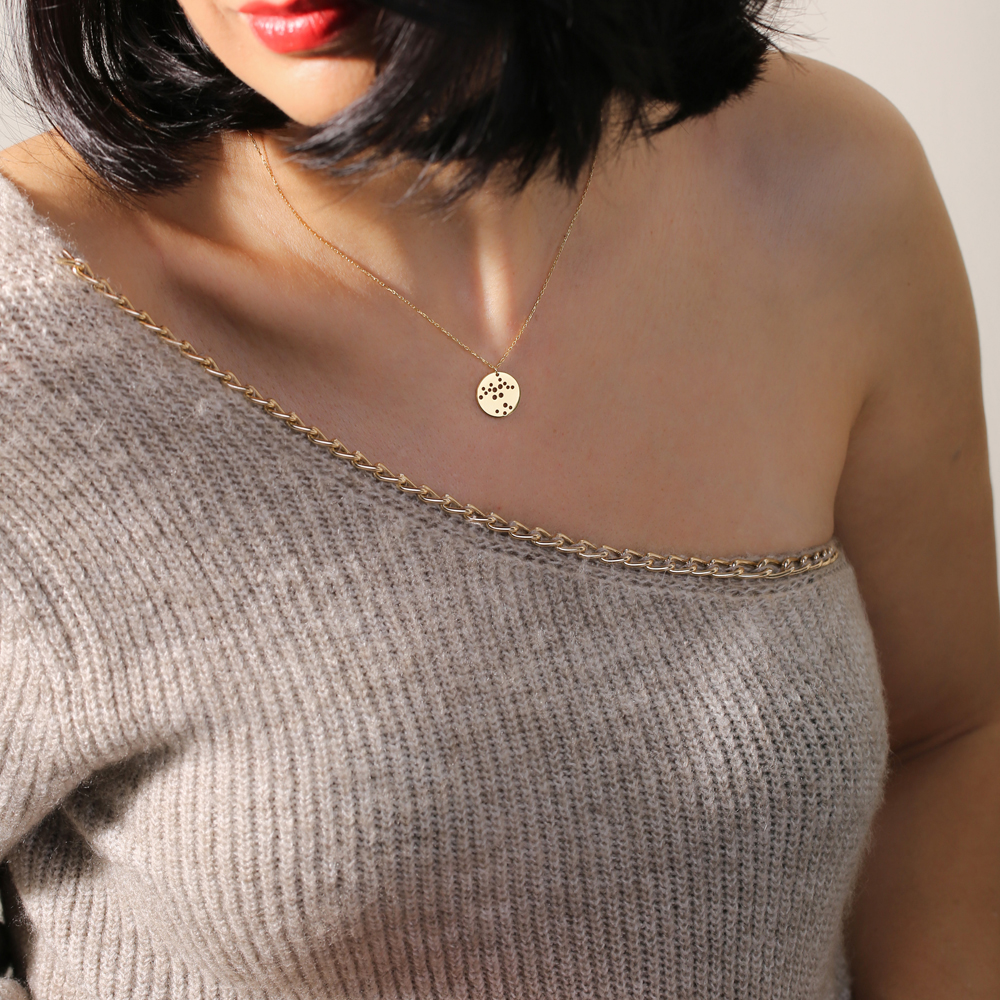 Silver Round Hole Plain Charm Necklace