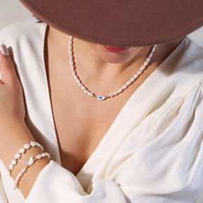 Evil Eye Freshwater Pearl Necklace