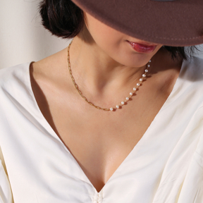 Paperclip Pearl Chain Silver Necklace