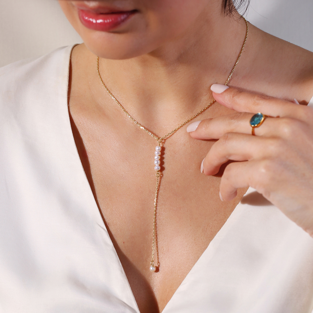 Dainty Pearl Design Turkish Silver Y Necklace Pendant