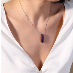 Amethyst Silver Unisex Necklace Pendant