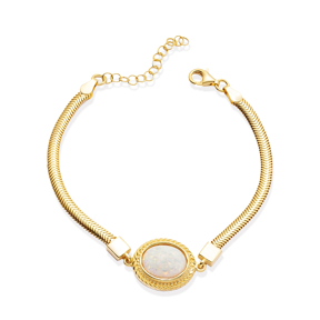 White Opal Oval Charm Silver Bracelet
