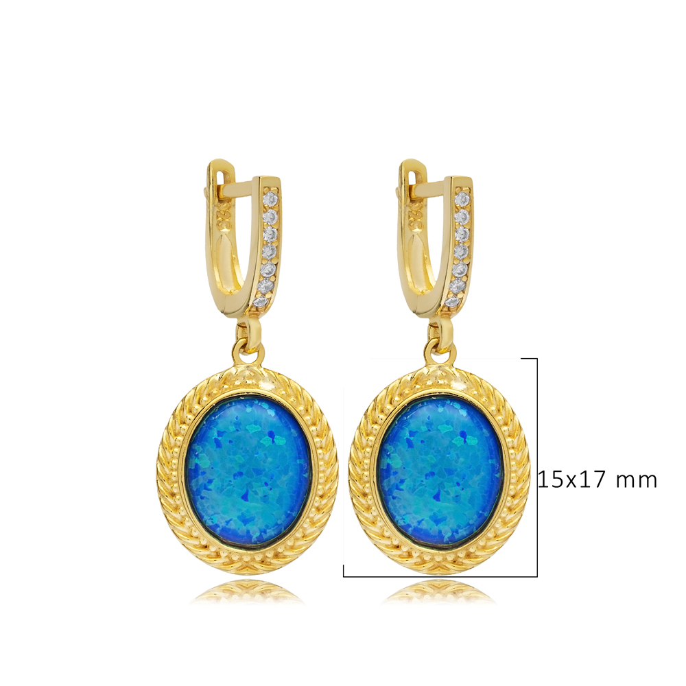 Blue Opal Oval Charm Dangle Earring