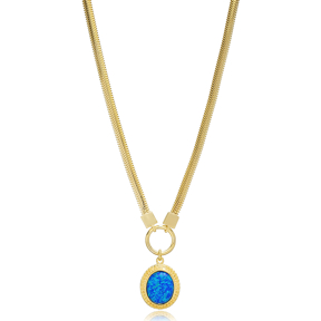 Blue Opal Herringbone 925 Chain Necklace