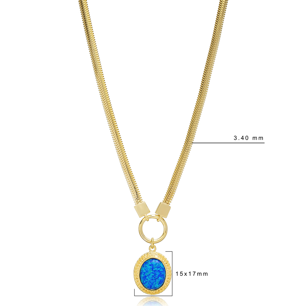 Blue Opal Herringbone 925 Chain Necklace