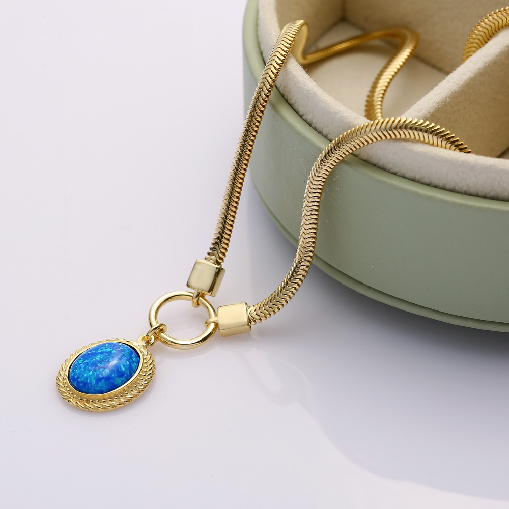 Blue Opal Herringbone 925 Chain Necklace