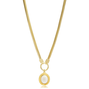 Opal Oval Herringbone 925 Chain Necklace