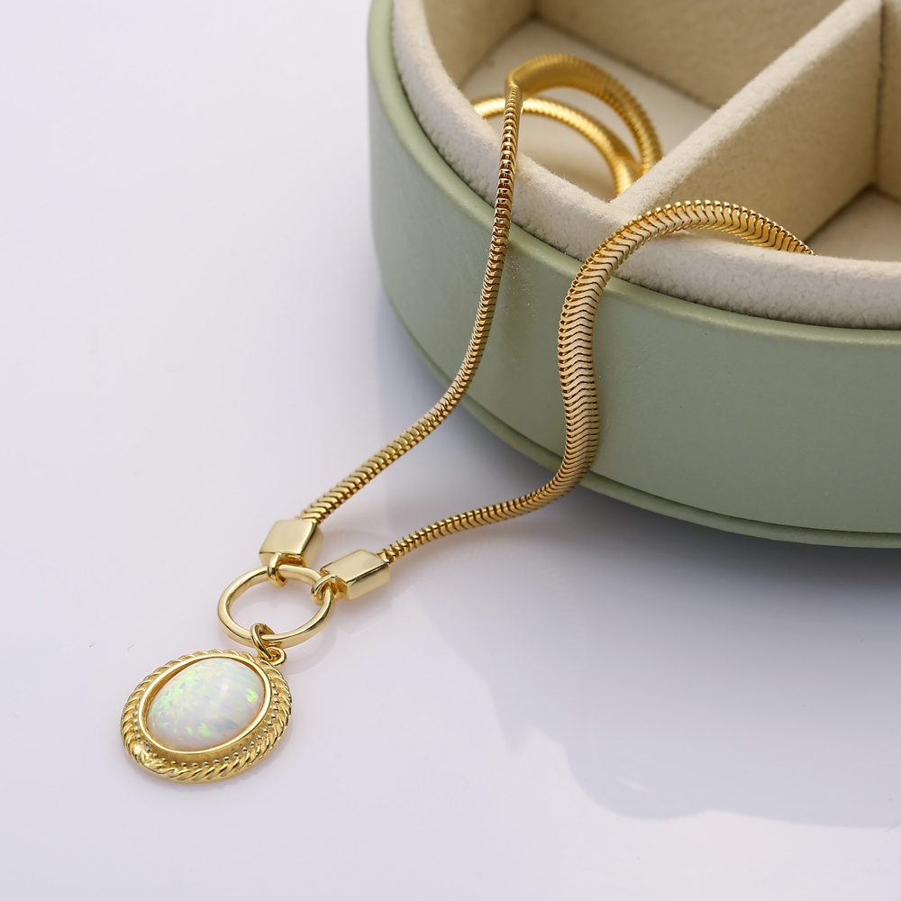 Opal Oval Herringbone 925 Chain Necklace