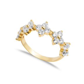 Flower Design Zircon Silver Cluster Ring