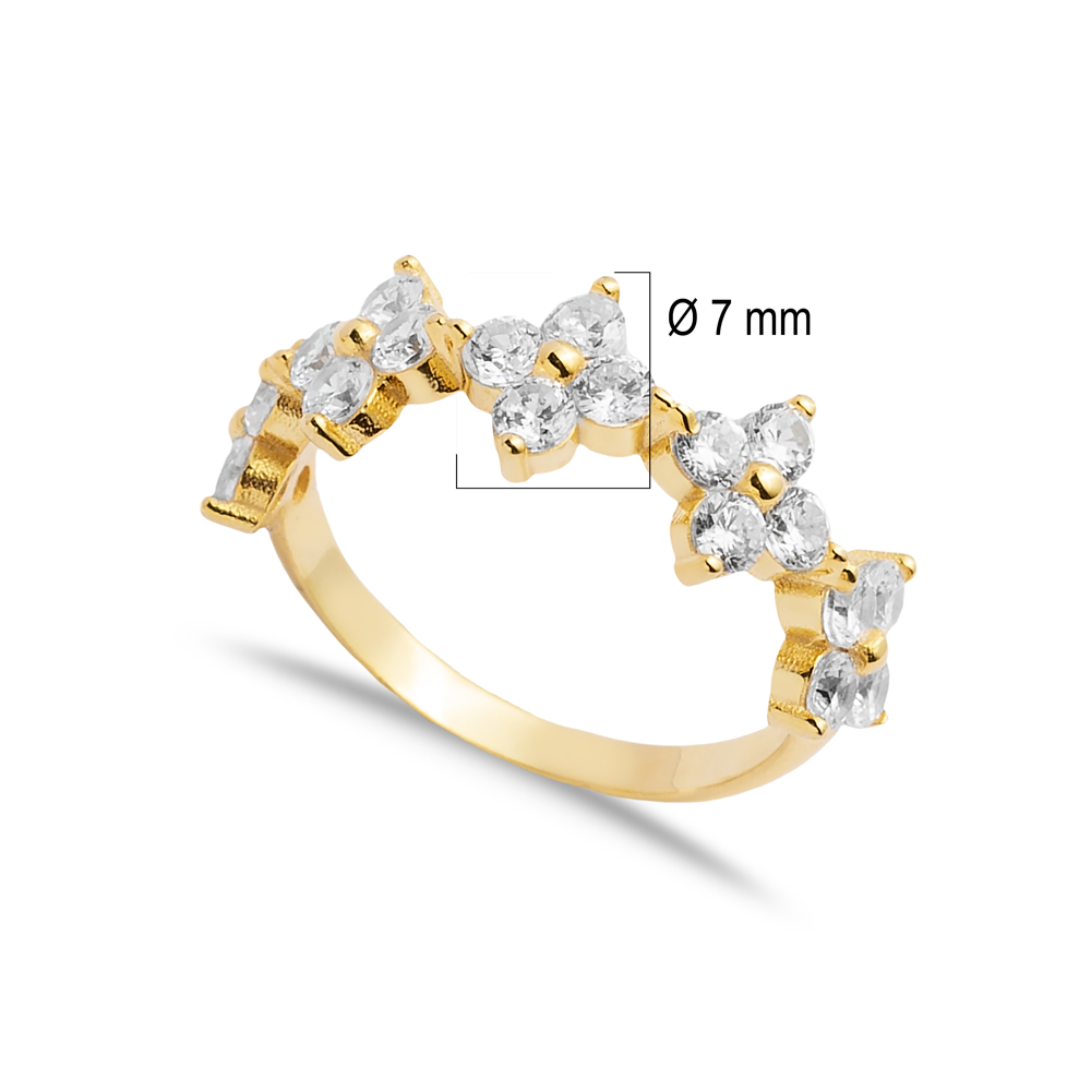 Flower Design Zircon Silver Cluster Ring