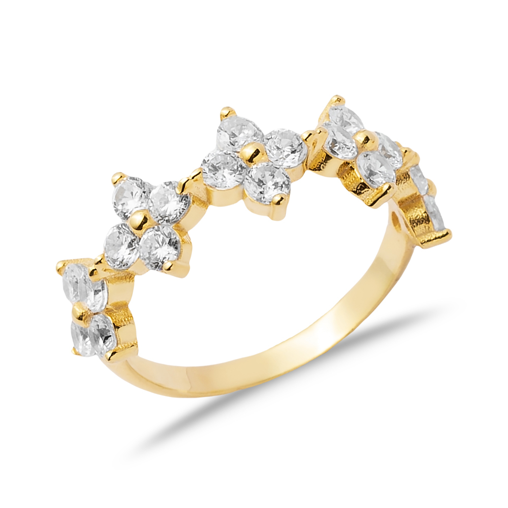 Flower Design Zircon Silver Cluster Ring