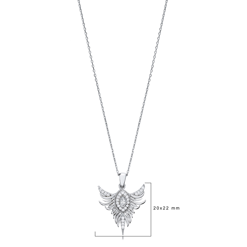 CZ Phoenix Design Silver Charm Necklace