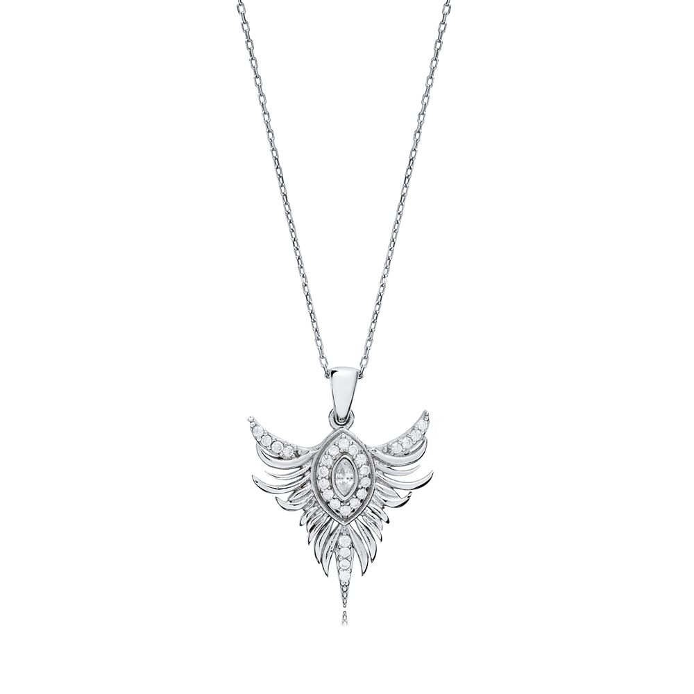 CZ Phoenix Design Silver Charm Necklace