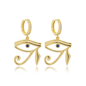 Eye of Ra Design Silver Dangle Earrings