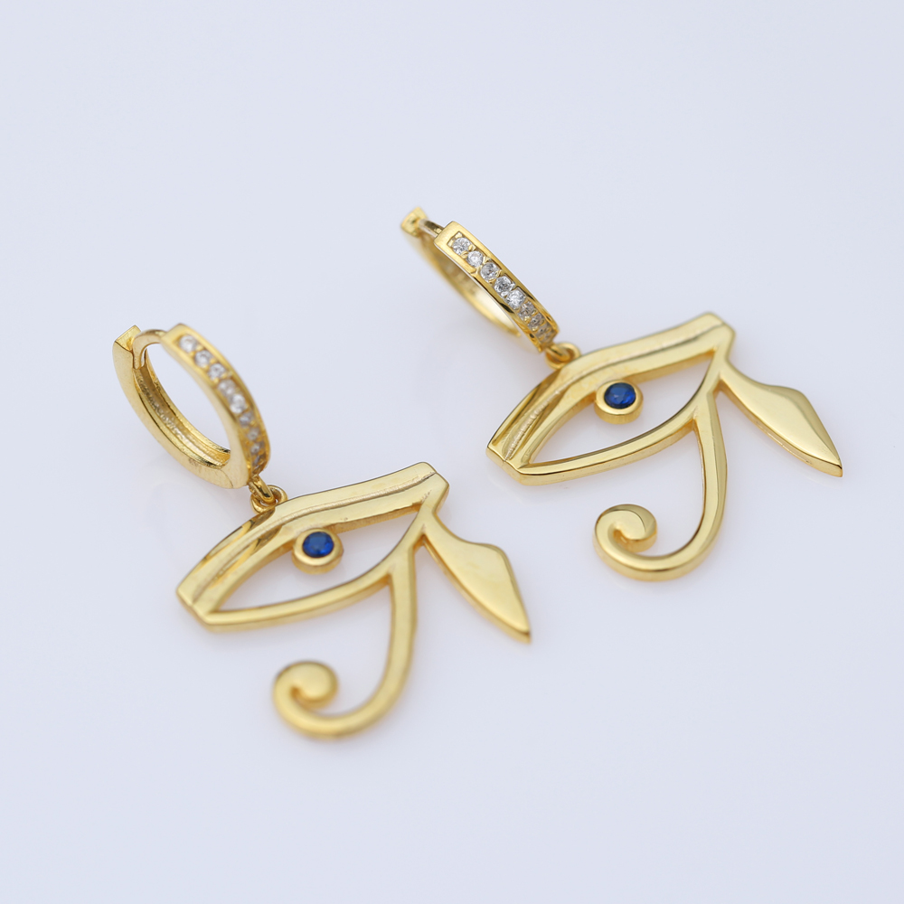 Eye of Ra Design Silver Dangle Earrings