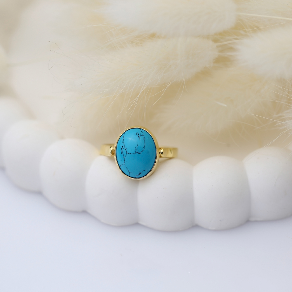 Turquoise Oval Cluster 925 Silver Ring