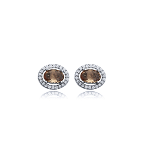 Zircon Oval Zultanite Silver Stud Earrings