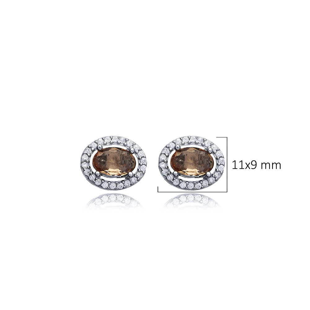 Zircon Oval Zultanite Silver Stud Earrings