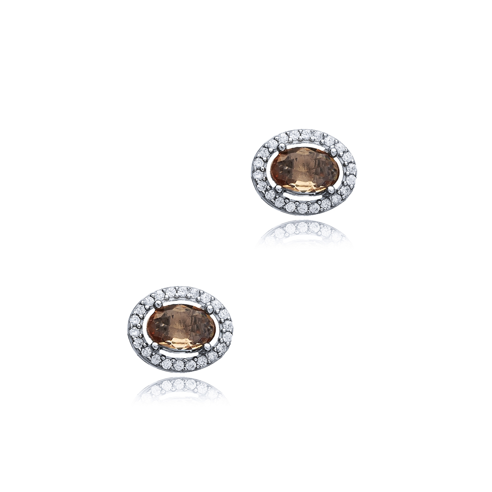 Zircon Oval Zultanite Silver Stud Earrings