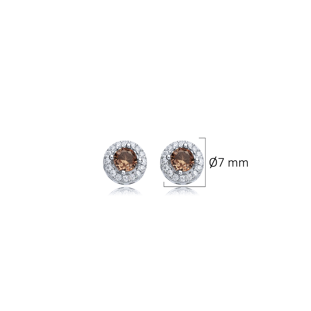 Round Zircon Zultanite Silver Stud Earrings