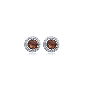 Round CZ Zultanite Silver Stud Earrings