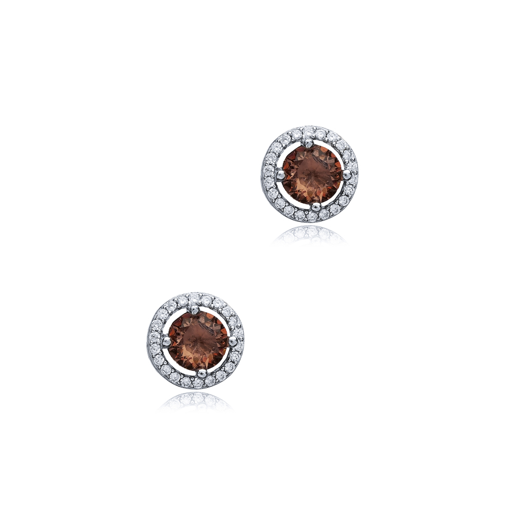 Round CZ Zultanite Silver Stud Earrings