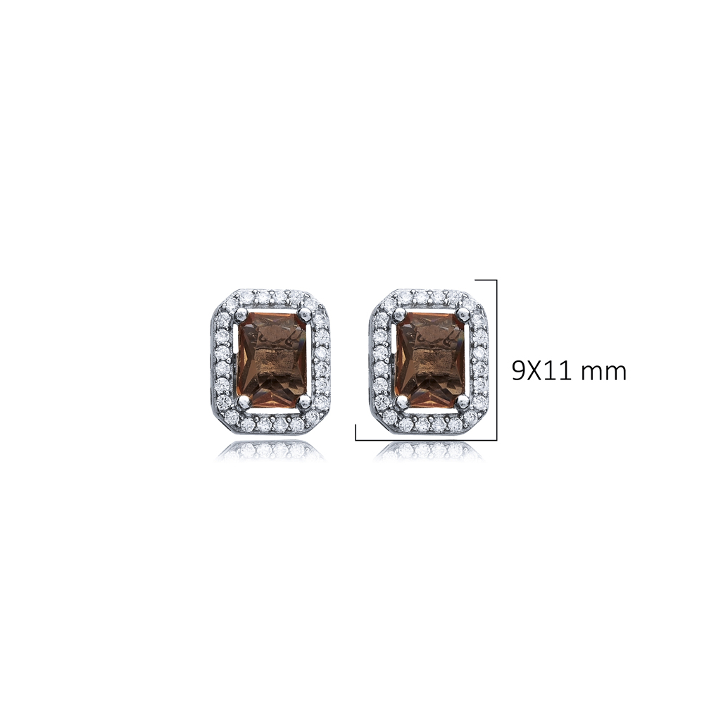 Rectangle Zultanite Silver Stud Earrings