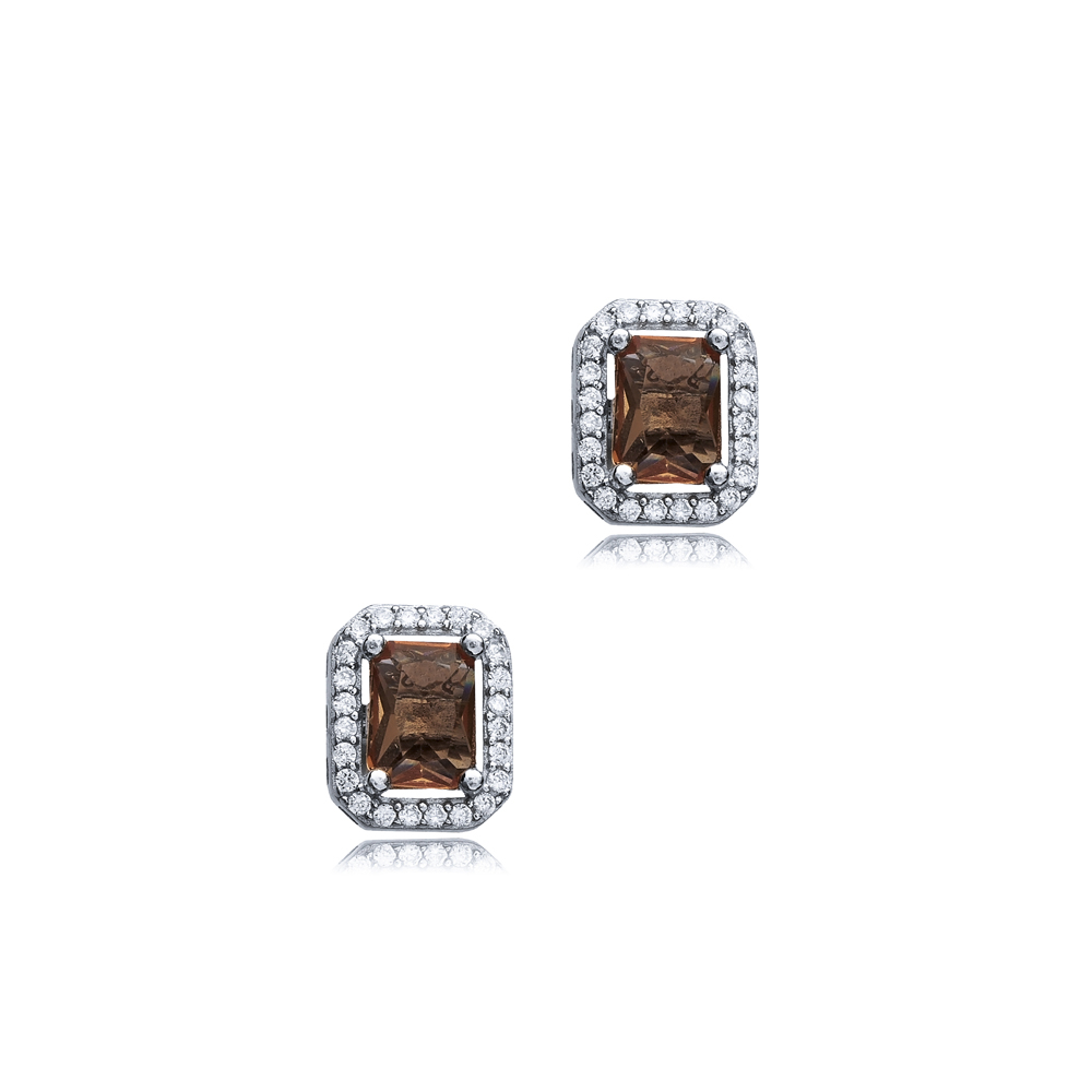 Rectangle Zultanite Silver Stud Earrings