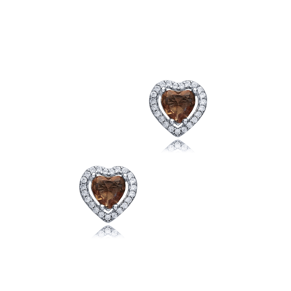 Heart CZ Zultanite Silver Stud Earrings