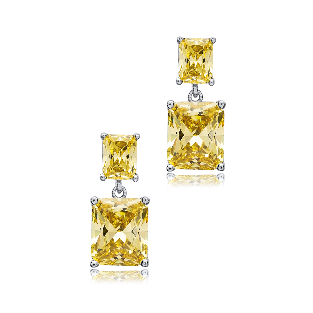 Citrine Rectangle Cluster Earrings