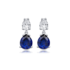 Sapphire Cz Pear Cluster Earrings