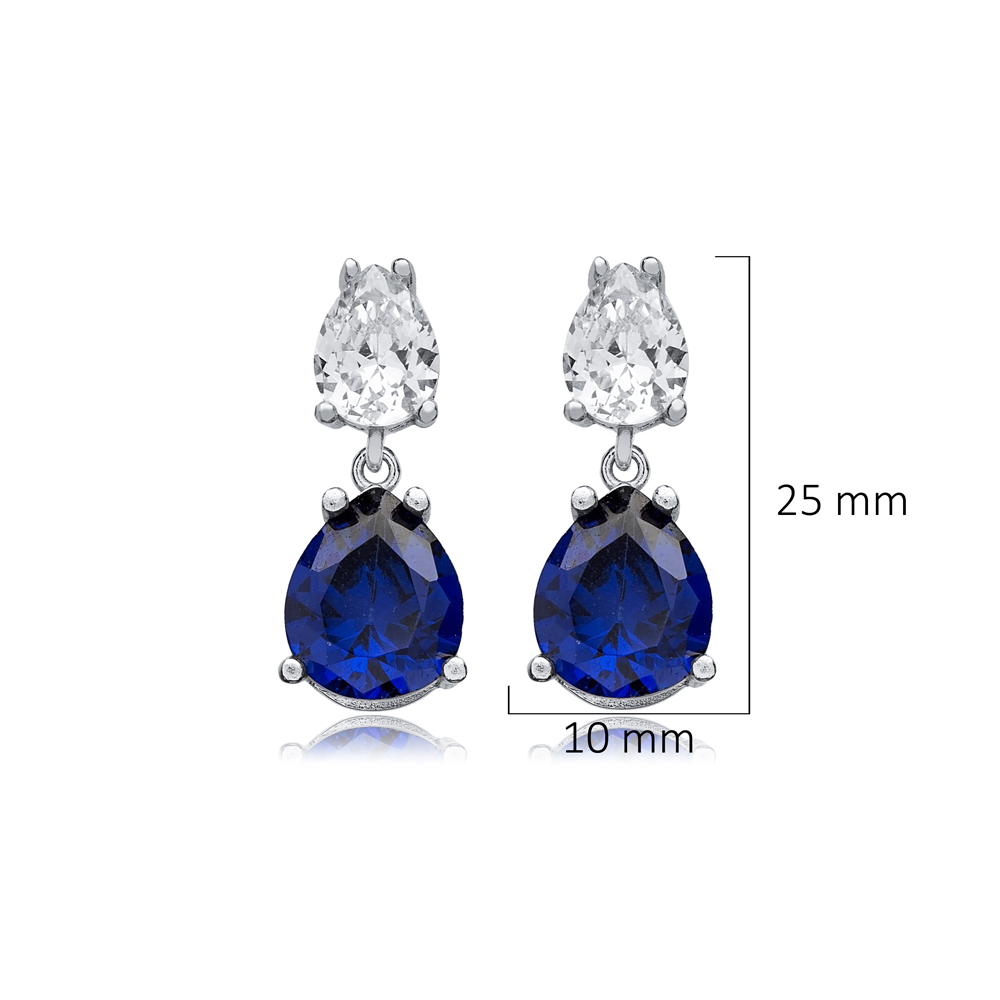 Sapphire Cz Pear Cluster Earrings