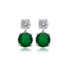 Emerald CZ Round Cluster Earrings