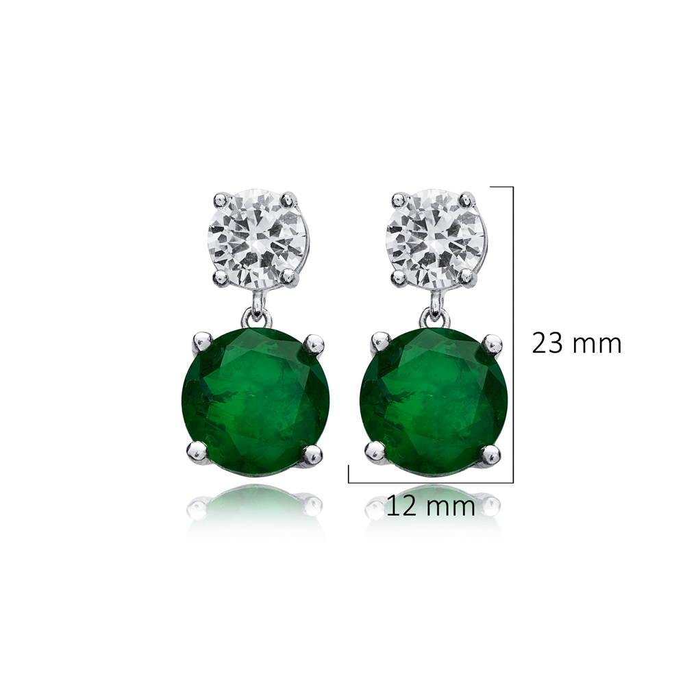 Emerald CZ Round Cluster Earrings