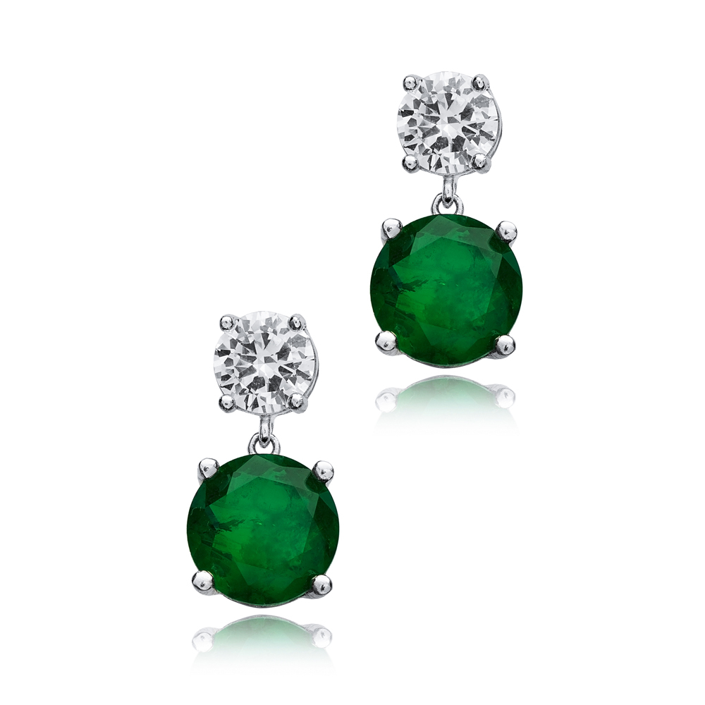 Emerald CZ Round Cluster Earrings