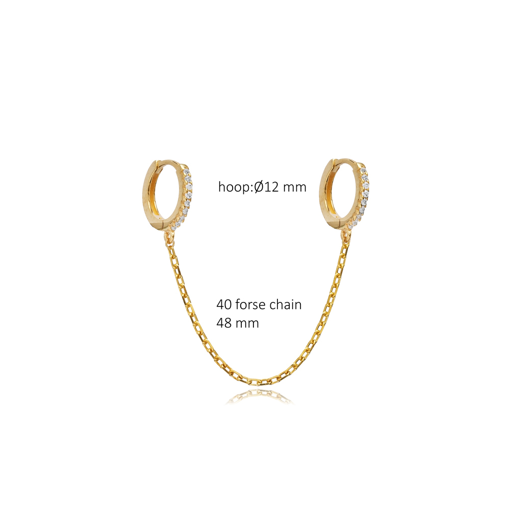 CZ Stone Chain Hoop Single Earring