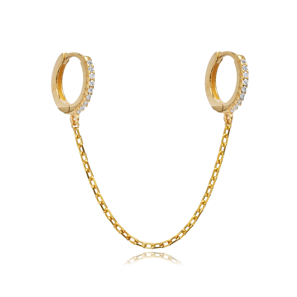 CZ Stone Chain Hoop Single Earring