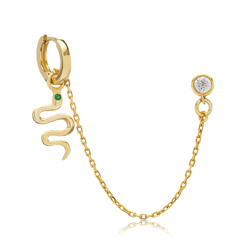 Snake Charm CZ Emerald Hoop Single Earring