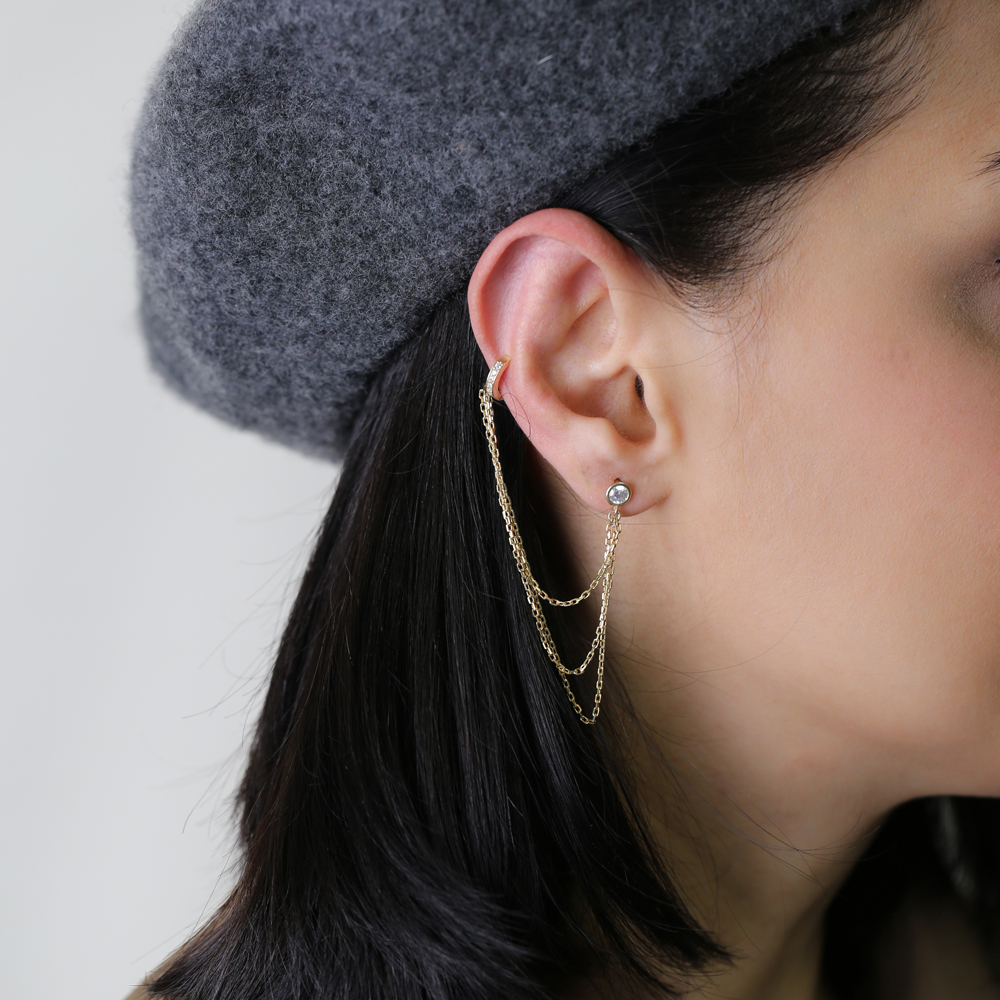 CZ Layered Chain Cartilage Earring