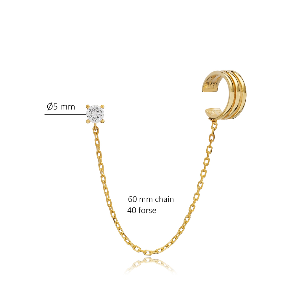 CZ Stud Silver Cartilage Chain Earring