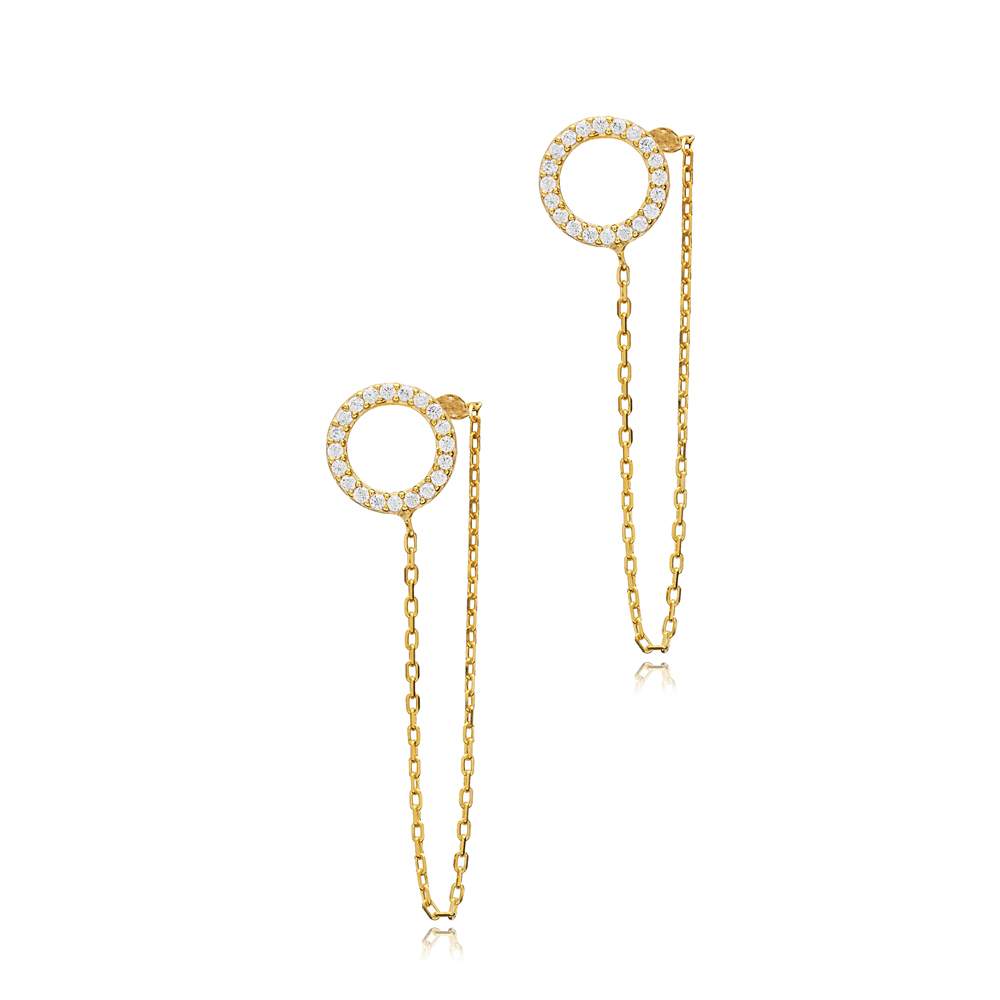 Hollow Shape CZ Chain Stud Earring