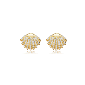 SeaShell Design CZ Silver Stud Earring