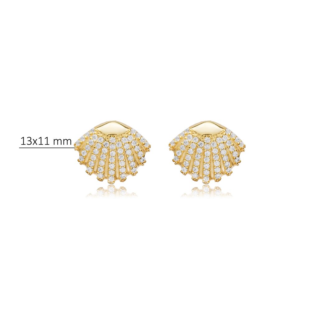 SeaShell Design CZ Silver Stud Earring