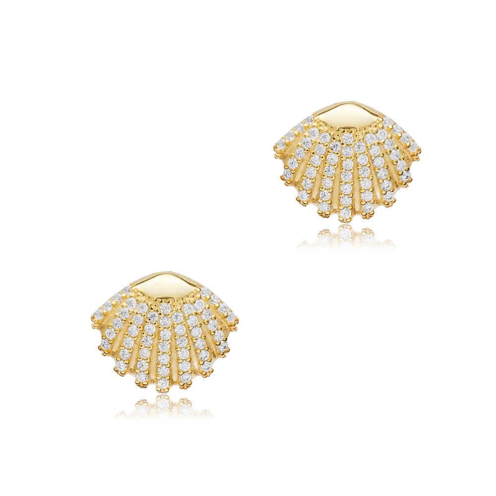 SeaShell Design CZ Silver Stud Earring