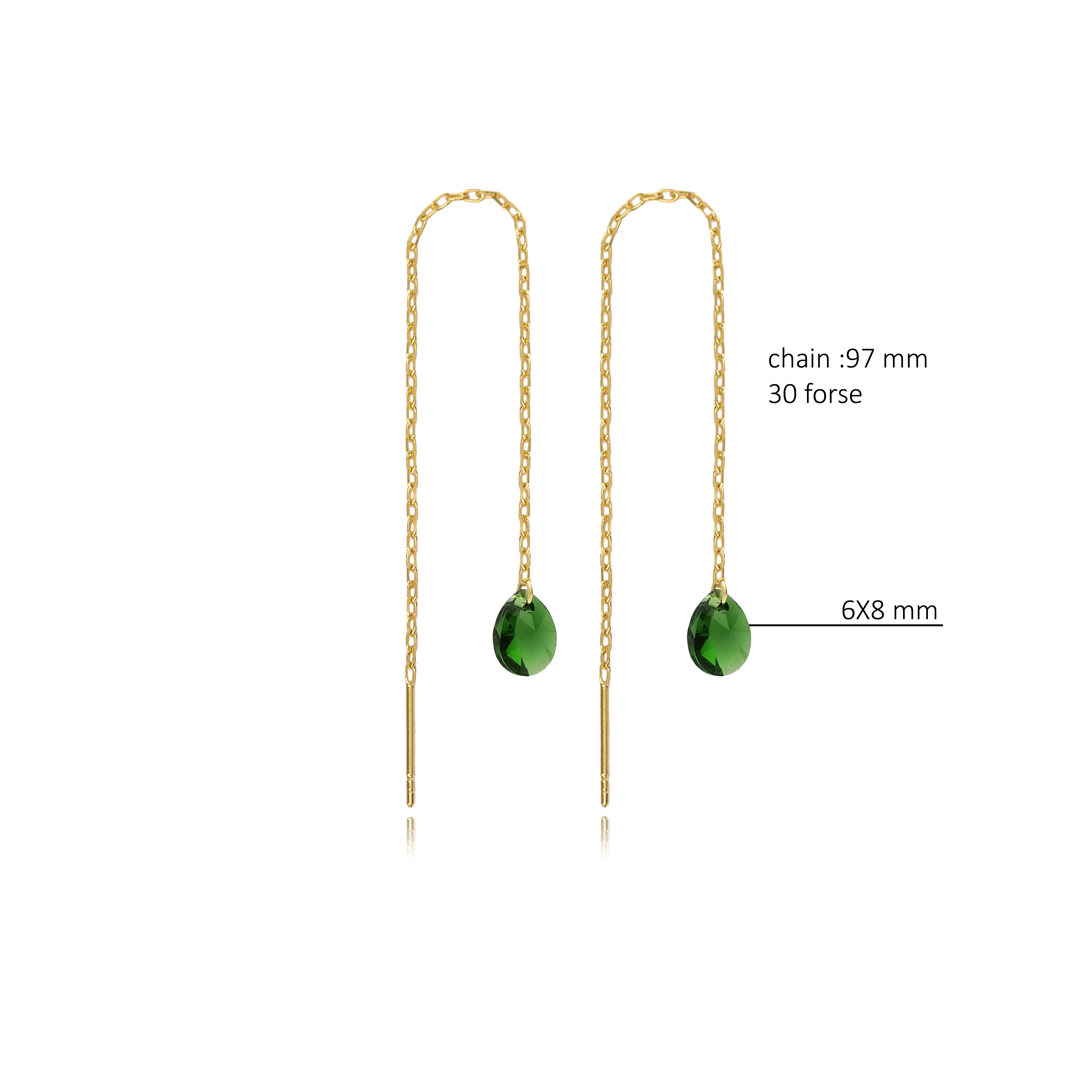 Silver Emerald Stone Threader Earring