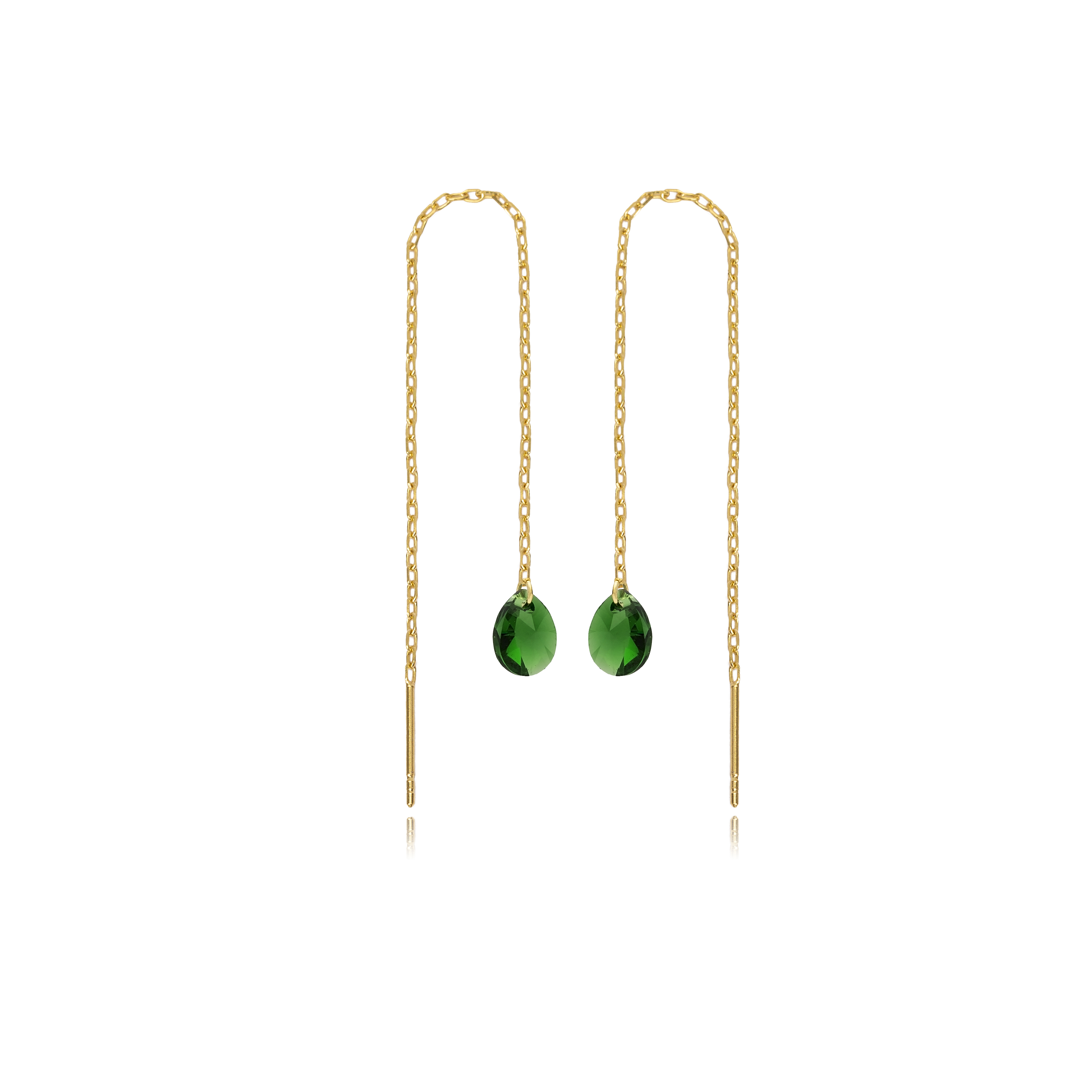 Silver Emerald Stone Threader Earring