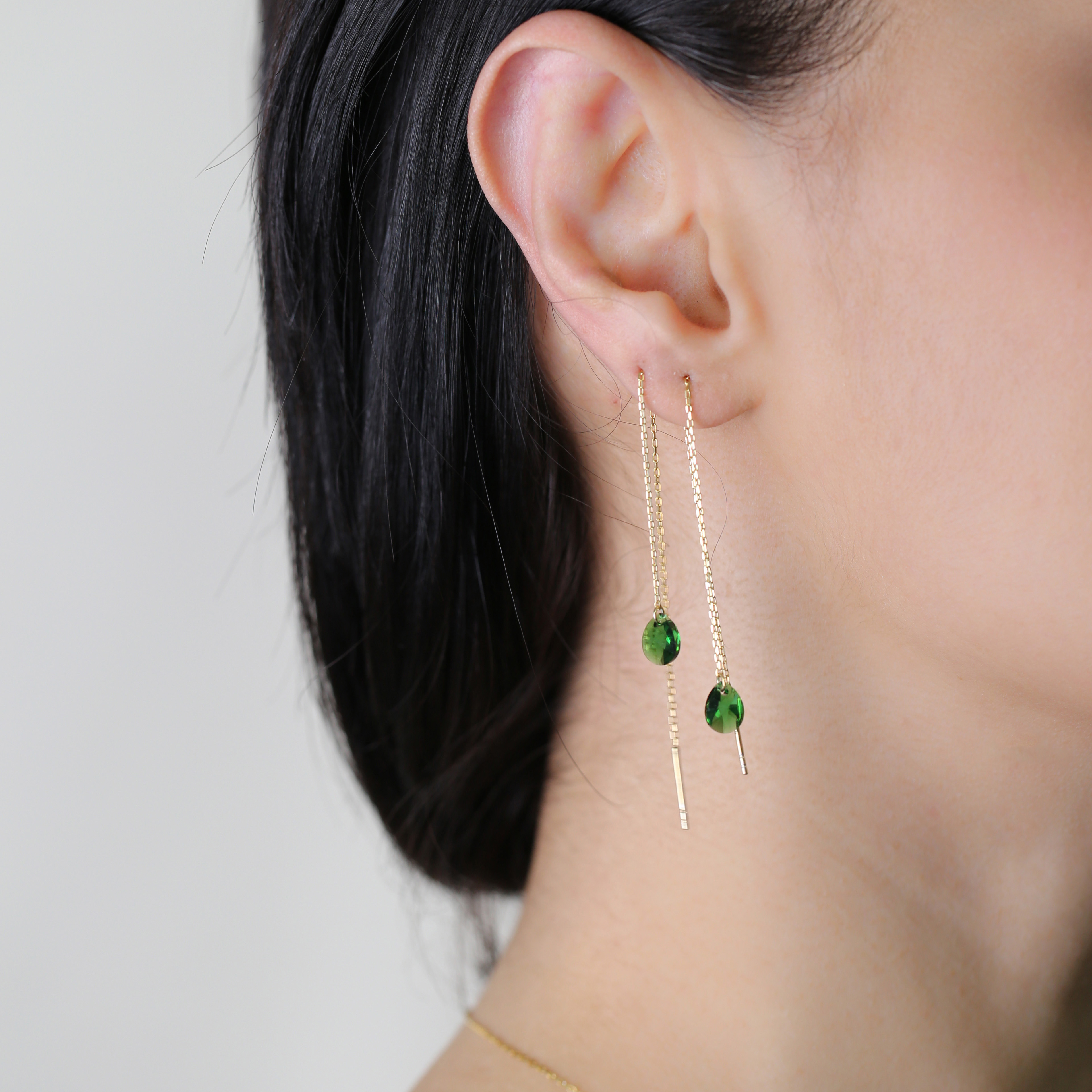 Silver Emerald Stone Threader Earring