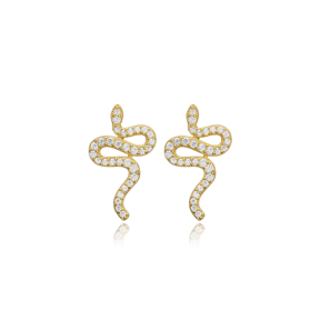 Snake Design CZ Stone 925 Stud Earrings