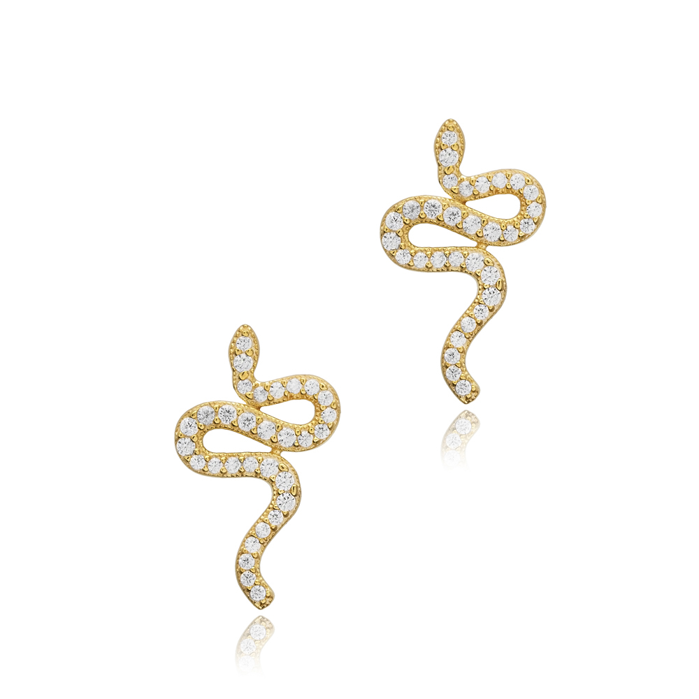 Snake Design CZ Stone 925 Stud Earrings